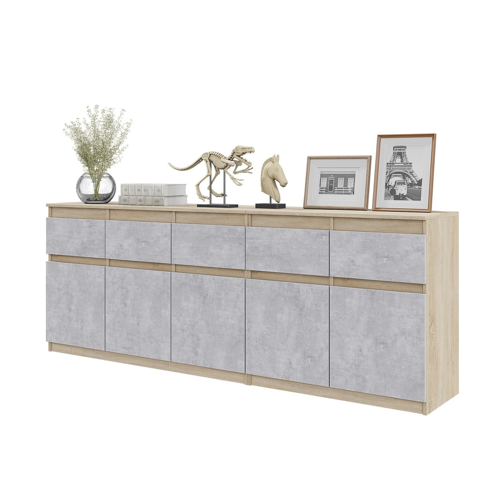 NOAH - Kommode / Sideboard mit 5 Schubladen und 5 Tür - Sonoma Eiche / Beton-Optik H75cm B80cm T35cm