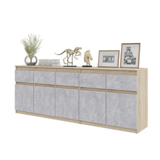 NOAH - Kommode / Sideboard mit 5 Schubladen und 5 Tür - Sonoma Eiche / Beton-Optik H75cm B80cm T35cm