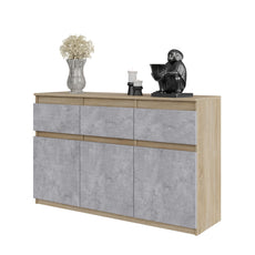 NOAH - Kommode / Sideboard mit 3 Schubladen und 3 Türen - Sonoma Eiche / Beton-Optik H75cm B120cm T35cm