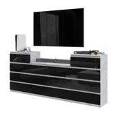 GABRIEL - Kommode / Sideboard mit 14 Schubladen (4+6+4) - Beton-Optik / Schwarz Gloss H92/70cm B220cm T33cm