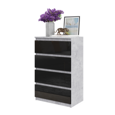 GABRIEL - Kommode / Sideboard mit 4 Schubladen - Beton-Optik / Schwarz Gloss H92cm B60cm T33cm