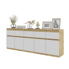 NOAH - Kommode / Sideboard mit 5 Schubladen und 5 Tür - Wotan Eiche / Weiß Matt H75cm B80cm T35cm