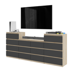 GABRIEL - Kommode / Sideboard mit 14 Schubladen (4+6+4) - Sonoma Eiche / Anthrazit H92/70cm B220cm T33cm
