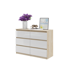 GABRIEL - Kommode / Sideboard mit 6 Schubladen - Sonoma Eiche / Weiß Gloss H71cm B100cm TD33cm