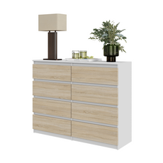 GABRIEL - Kommode / Sideboard mit 8 Schubladen - Weiß Matt / Sonoma Eiche H92cm B120cm T33cm