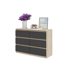 GABRIEL - Kommode / Sideboard mit 6 Schubladen - Sonoma Eiche / Anthrazit H71cm B100cm TD33cm