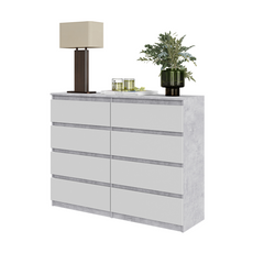 GABRIEL - Kommode / Sideboard mit 8 Schubladen - Beton-Optik /  Weiß Matt H92cm B120cm T33cm