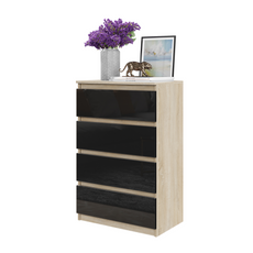 GABRIEL - Kommode / Sideboard mit 4 Schubladen - Sonoma Eiche / Schwarz Gloss H92cm B60cm T33cm