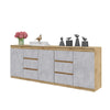 MIKEL - Kommode / Sideboard mit 6 Schubladen und 3 Tür - Wotan Eiche / Beton-Optik H75cm B80cm T35cm