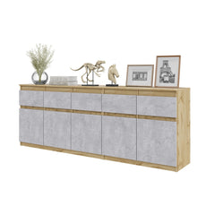 NOAH - Kommode / Sideboard mit 5 Schubladen und 5 Tür - Wotan Eiche / Beton-Optik H75cm B80cm T35cm