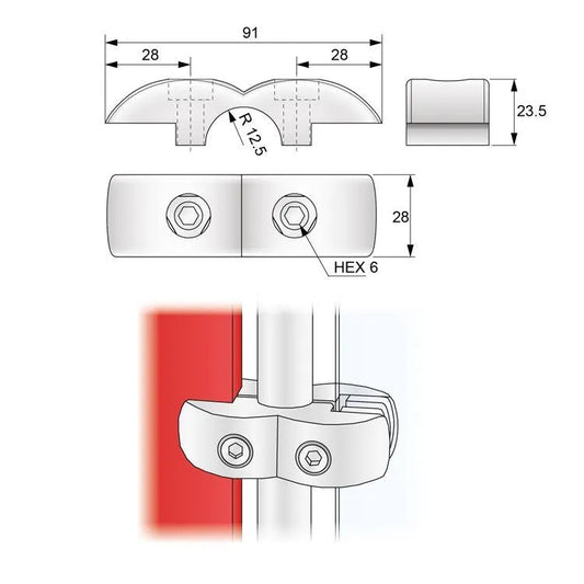 25mm Doppelter Verbindungsstecker für Glas und Platten, Chrom – Furnica