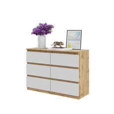 GABRIEL - Kommode / Sideboard mit 6 Schubladen - Wotan Eiche / Weiß Matt H71cm B100cm TD33cm