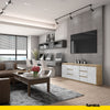 MIKEL - Kommode / Sideboard mit 6 Schubladen und 3 Tür - Wotan Eiche / Beton-Optik H75cm B80cm T35cm