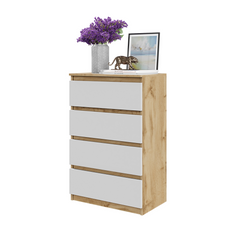 GABRIEL - Kommode / Sideboard mit 4 Schubladen - Wotan Eiche / Weiß Matt H92cm B60cm T33cm