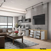 MIKEL - Kommode / Sideboard mit 6 Schubladen und 3 Tür - Wotan Eiche / Beton-Optik H75cm B80cm T35cm