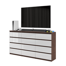 GABRIEL - Kommode / Sideboard mit 12 Schubladen (8+4) - Wenge / Weiß Gloss H92cm B180cm T33cm