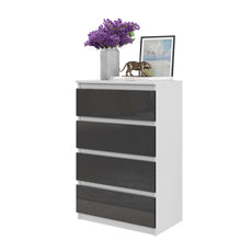 Kommode / Sideboard mit 4 Schubladen - Weiß Matt / Anthrazit Gloss H92cm B60cm T33cm