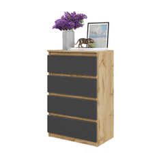GABRIEL - Kommode / Sideboard mit 4 Schubladen - Wotan Eiche / Anthrazit H92cm B60cm T33cm