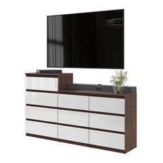 GABRIEL - Kommode / Sideboard mit 10 Schubladen (6+4) - Wenge / Weiß Gloss H92/70cm B160cm T33cm