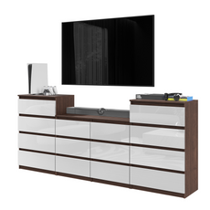 GABRIEL - Kommode / Sideboard mit 14 Schubladen (4+6+4) - Wenge / Weiß Gloss H92/70cm B220cm T33cm