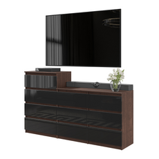 GABRIEL - Kommode / Sideboard mit 10 Schubladen (6+4) - Wenge / Schwarz Gloss H92/70cm B160cm T33cm