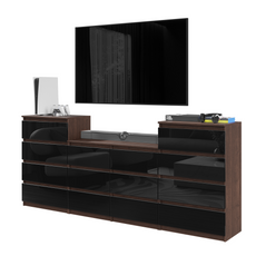 GABRIEL - Kommode / Sideboard mit 14 Schubladen (4+6+4) - Wenge / Schwarz Gloss H92/70cm B220cm T33cm