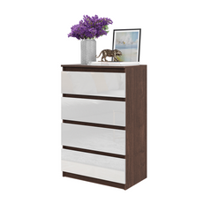 GABRIEL - Kommode / Sideboard mit 4 Schubladen - Wenge /  Weiß Gloss H92cm B60cm T33cm