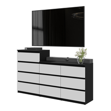 GABRIEL - Kommode / Sideboard mit 10 Schubladen (6+4) - Schwarz Matt / Weiß Matt H92/70cm B160cm T33cm
