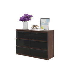 GABRIEL - Kommode / Sideboard mit 6 Schubladen - Wenge / Schwarz Gloss H71cm B100cm TD33cm