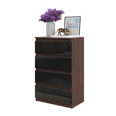 GABRIEL - Kommode / Sideboard mit 4 Schubladen - Wenge / Schwarz Gloss H92cm B60cm T33cm