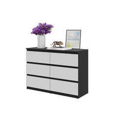 GABRIEL - Kommode / Sideboard mit 6 Schubladen - Schwarz Matt / Weiß Matt H71cm B100cm TD33cm