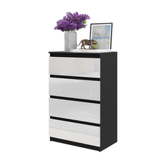 GABRIEL - Kommode / Sideboard mit 4 Schubladen - Schwarz Matt / Weiß Gloss H92cm B60cm T33cm
