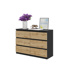 GABRIEL - Kommode / Sideboard mit 6 Schubladen - Schwarz Matt / Wotan Eiche H71cm B100cm TD33cm