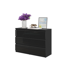 GABRIEL - Kommode / Sideboard mit 6 Schubladen - Schwarz Matt / Schwarz Gloss H71cm B100cm TD33cm