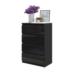 GABRIEL - Kommode / Sideboard mit 4 Schubladen - Schwarz Matt / Schwarz Gloss H92cm B60cm T33cm
