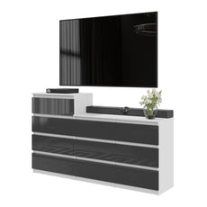 GABRIEL - Kommode / Sideboard mit 10 Schubladen (6+4) - Weiß Matt / Anthrazit Gloss H92/70cm B160cm T33cm