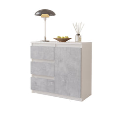 MIKEL - Kommode / Sideboard mit 3 Schubladen und 1 Tür - Weiß Matt / Beton-Optik H75cm B80cm T35cm