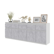 NOAH - Kommode / Sideboard mit 5 Schubladen und 5 Tür - Weiß Matt / Beton-Optik H75cm B80cm T35cm
