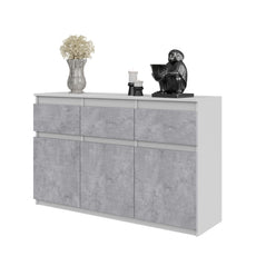 NOAH - Kommode / Sideboard mit 3 Schubladen und 3 Türen - Weiß Matt / Beton-Optik H75cm B120cm T35cm