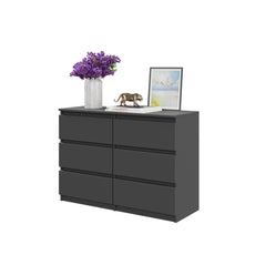 GABRIEL - Kommode / Sideboard mit 6 Schubladen - Anthrazit Grau H71cm B100cm T33cm