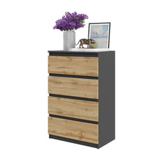 GABRIEL - Kommode / Sideboard mit 4 Schubladen - Anthrazit Grau / Wotan Eiche H92cm B60cm T33cm