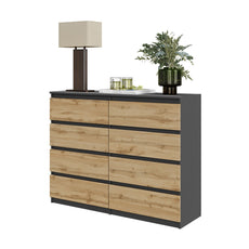 GABRIEL - Kommode / Sideboard mit 8 Schubladen - Anthrazit Grau / Wotan Eiche H92cm B120cm T33cm