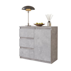 MIKEL - Kommode / Sideboard mit 3 Schubladen und 1 Tür - Beton-Optik H75cm B80cm T35cm