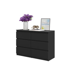 GABRIEL - Kommode / Sideboard mit 6 Schubladen - Schwarz Matt H71cm B100cm T33cm