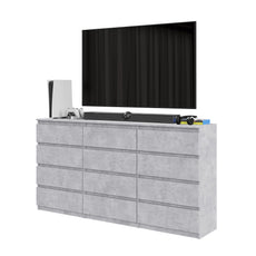 GABRIEL - Kommode / Sideboard mit 12 Schubladen (8+4) - Beton-Optik H92cm B180cm T33cm