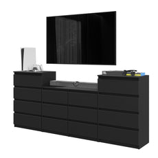 GABRIEL - Kommode / Sideboard mit 14 Schubladen (4+6+4) - Schwarz Matt H92/70cm B220cm T33cm