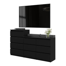 GABRIEL - Kommode / Sideboard mit 10 Schubladen (6+4) - Schwarz Matt H92/70cm B160cm T33cm