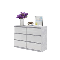 GABRIEL - Kommode / Sideboard mit 6 Schubladen - Beton-Optik / Weiß Gloss H71cm B100cm T33cm