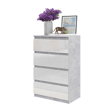 GABRIEL - Kommode / Sideboard mit 4 Schubladen - Beton-Optik / Weiß Gloss H92cm B60cm T33cm