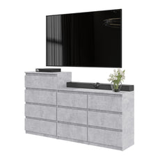 GABRIEL - Kommode / Sideboard mit 10 Schubladen (6+4) - Beton-Optik H92/70cm B160cm T33cm